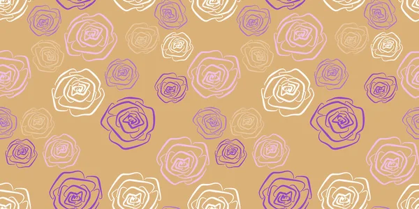 다색의 봄의 꽃 무늬는 흰색, 분홍색, 보라색 선 미술 로즈 플라워 (Rose Flower) 의 갈색 배경이다. 포장이 된 꽃의 성분 — 스톡 사진