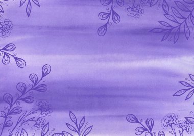 Watercolor provence background. Violet vintage leaves. Blot and Splash