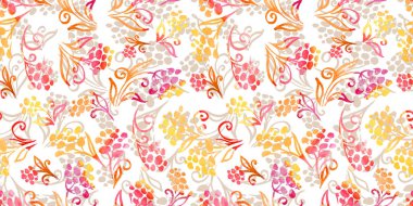 Multicolor Autumn watercolor floral Seamless pattern orange, red and yellow branch and Flower on white background. Flowers element with packaging