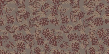 Multicolor Autumn watercolor floral Seamless pattern brown branch and Flower on gray background. Flowers element with packaging