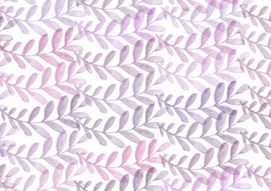 Watercolor Background with tropical leaves. Pink, gray and purple colors