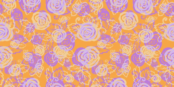 Multicolor Autumn watercolor floral Seamless pattern pink and yellow branch and Rose Flower on orange background. Flowers element with packaging — Zdjęcie stockowe