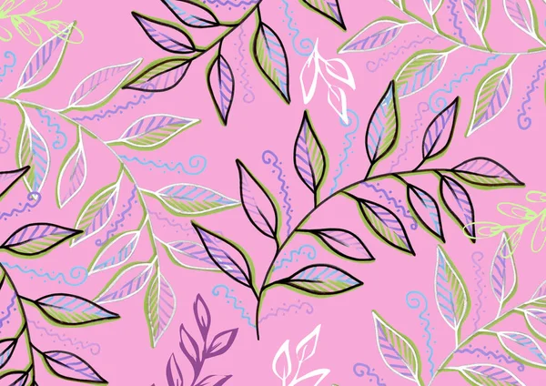 Pink Background. Colorful branches with leaves. Provence Backdrop — Stock Photo, Image