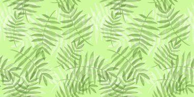 Yaysız Bahar Şablonu. Karalama stilinde çiçek elementleri. Yeşil arka plan. Tropik yeşil yapraklar