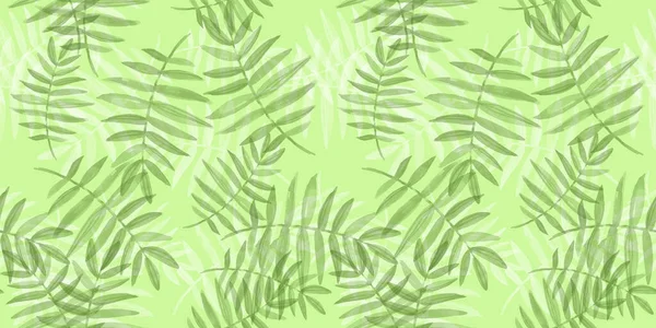 Patrón sin costura de primavera. Elementos florales en estilo doodle. Fondo verde. Hojas verdes tropicales — Foto de Stock