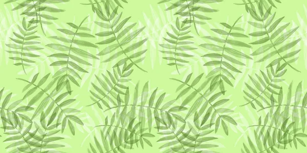 Spring Seamless Pattern. Florale Elemente im Doodle-Stil. Grüner Hintergrund. Tropisch grüne Blätter — Stockfoto