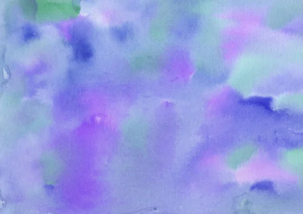 Abstrakcyjne wielokolorowe tło akwareli. Niebieskie, fioletowe, zielone i fioletowe plamy i plamy — Zdjęcie stockowe