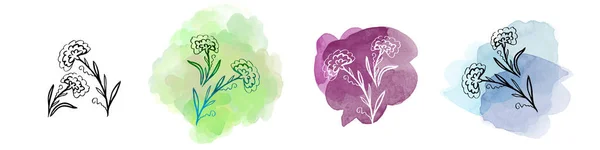 Calendula blühen lassen und auf Aquarell-Klecks setzen — Stockfoto