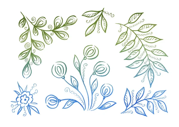 Virágot szed és elmegy. Zöld és kék elemek — Stock Fotó