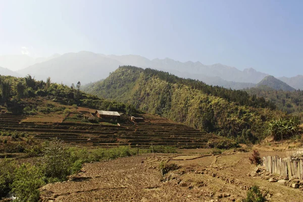 Pequena Aldeia Vale Cidade Sapa Vale Com Campos Arroz Arroz — Fotografia de Stock