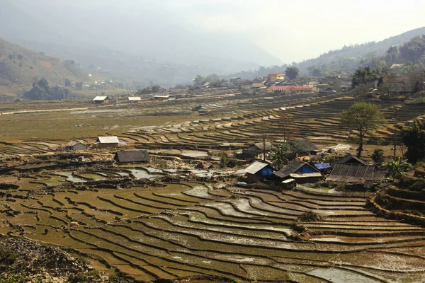 Valley of the city of Sapa and Lao Chai. Valley with rice fields. Rice multi-stage gardens. The village of Lao hai. Vietnam