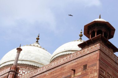 Tac Mahal 'e giriş kapısı olan bir binanın kubbeleri. Agra, Hindistan 