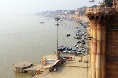 Chausatti Ghat, view of the Varanasi embankment and the Ganges river. India 