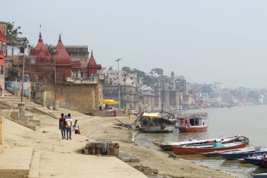 View of Narad Ghat and the mystical Ganges. Varanasi, India 