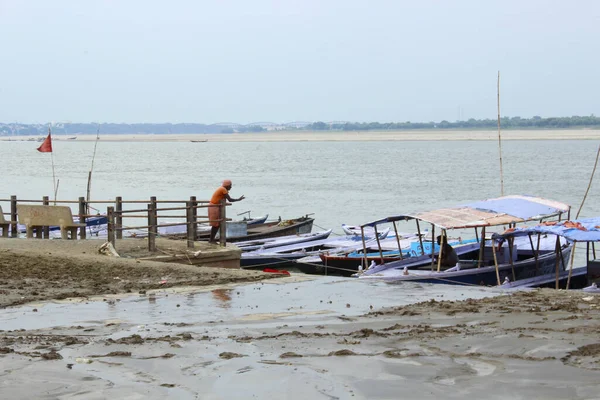 View of the sacred river Ganges. Varanasi, India 