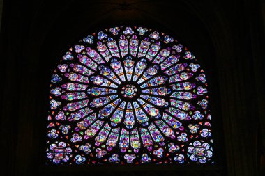 Notre Dame Katedrali 'nin camlı penceresi Paris, Fransa 