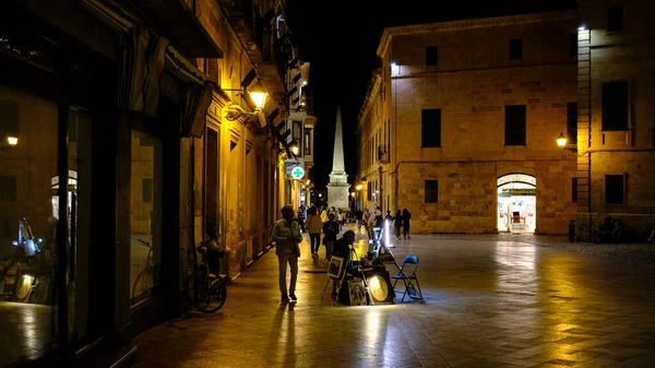 Square Obelisk Bottom Ciutadella Menorca Balearic Islands Spain Night View — Stock Photo, Image