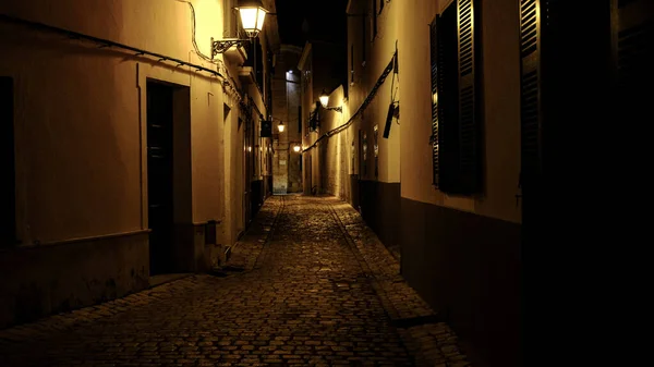 Callejón Vacío Casas Ciutadella Menorca Islas Baleares España Visión Nocturna —  Fotos de Stock