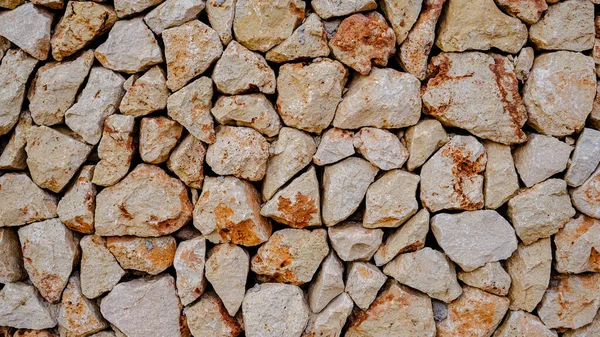 Textura Drywall Pedras Brancas Vermelhas Entrelaçadas Menorca Espanha — Fotografia de Stock