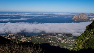 Top view of the sea, Monte Cofano and Valderice. Sicily Italy