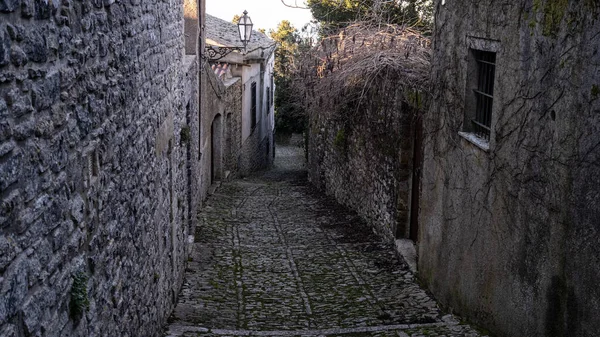 Alley Erice Sicily Italy Paved Street Houses — Stock Photo, Image