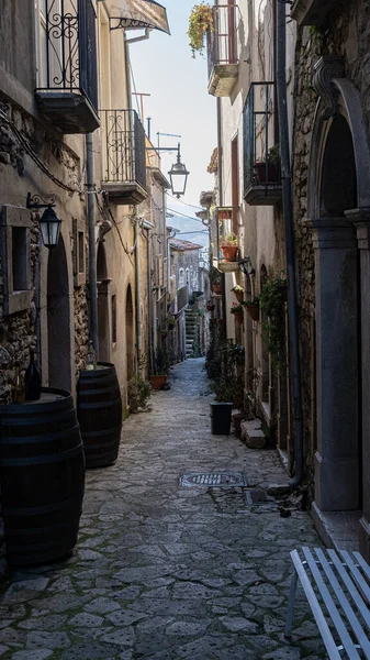 Taurasi Avellino Campania Italia Vista Callejón Con Barriles —  Fotos de Stock