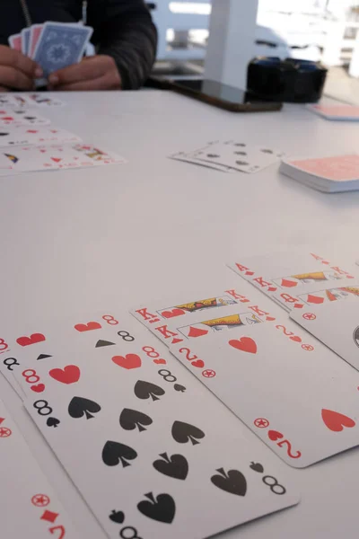 Französische Karten Auf Weißem Tisch Spiel Burraco — Stockfoto