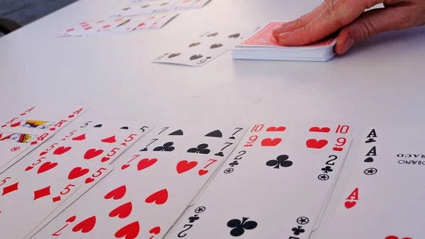 Französische Karten Auf Weißem Tisch Spiel Burraco — Stockfoto
