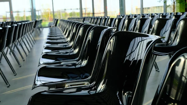 Rows Empty Black Chairs Great Room — Stok Foto