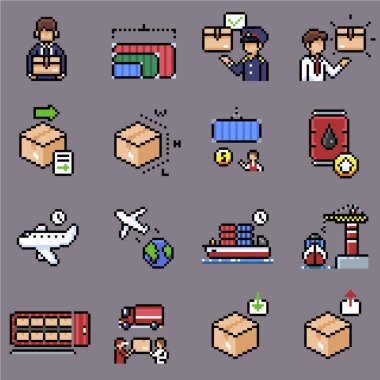 Web sitesi, uygulama, yazdırma, belge, poster tasarımı vb. için lojistik piksel simgesi