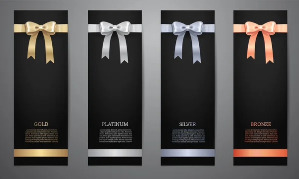 Metalic Ribbon Black Banner Gold Platinum Silver Bronze Vector Illustration — Stockvektor