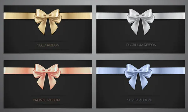  Siyah pankartta metalik kurdele, Altın, Platin, Gümüş, Bronz, Vektör illüstrasyon.