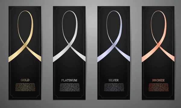 Metalic Ribbon Black Banner Gold Platinum Silver Bronze Vector Illustration — стоковый вектор