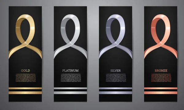 Metalic Ribbon Black Banner Gold Platinum Silver Bronze Vector Illustration — Vettoriale Stock