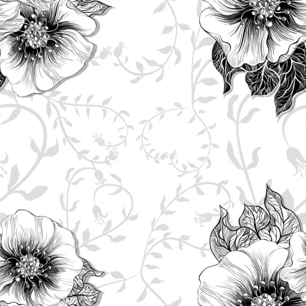 Seamless Pattern Vector Drawing Flower Leaves Use Printed Materials Signs — Stock Vector