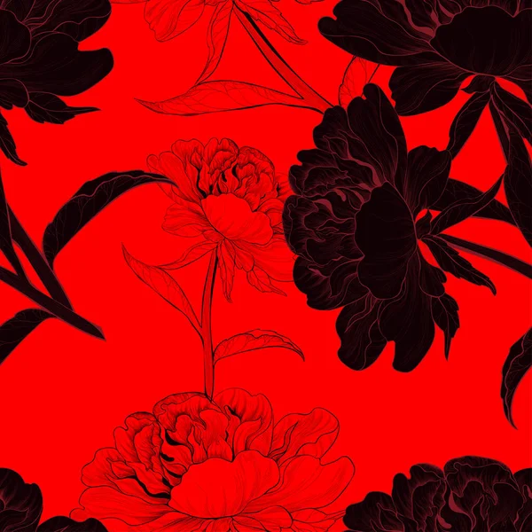 Векторный Рисунок Пион Цветы Почки Листья Бесшовный Шаблон Графика Использовать — стоковый вектор
