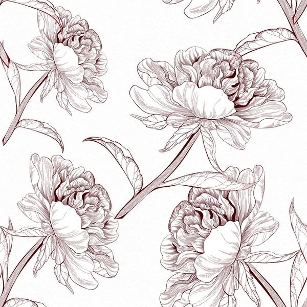 Blommor Pioner Bakgrunden Akvarell Sömlös Bakgrund Collage Blommor Och Blad — Stockfoto