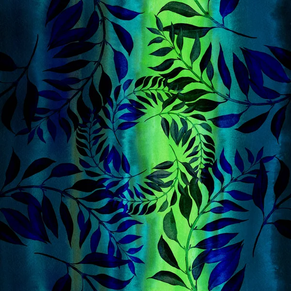 Κλάδος Φύλλα Φόντο Ακουαρέλας Floral Ακουαρέλα Απρόσκοπτη Συμπεριφορά Σχέδιο Φυτών — Φωτογραφία Αρχείου