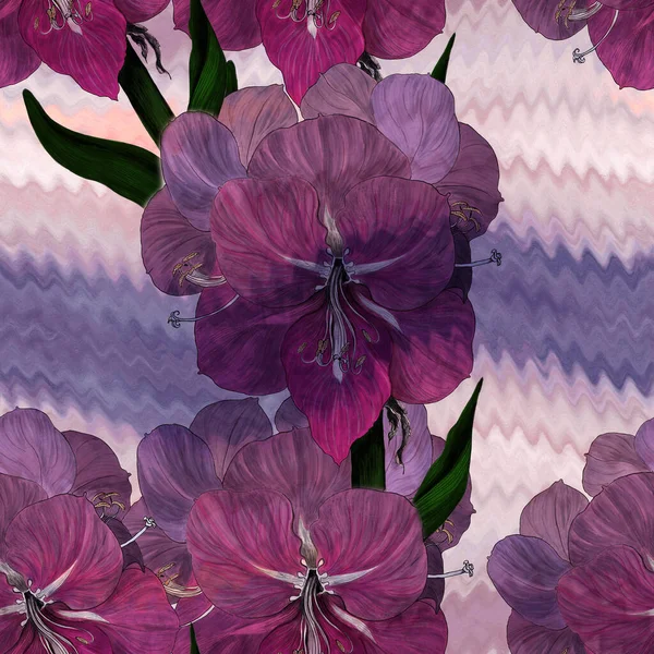 Amaryllis Virágok Zökkenőmentes Minták Virágokkal Rügyekkel Vízfesték Tavaszi Virág Használjon — Stock Fotó