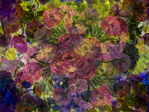 Bezešvé Vzory Květiny Pozadí Olejomalba Abstraktní Tapeta Květinovými Motivy Tapeta — Stock fotografie