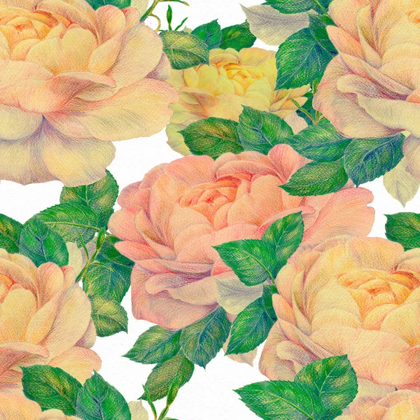 Rosas Padrões Sem Costura Composição Decorativa Fundo Aquarela Motivos Florais — Fotografia de Stock