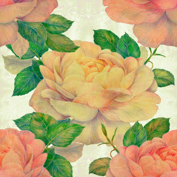 Rózsák Zökkenőmentes Minták Dekoratív Kompozíció Akvarell Háttérrel Virágos Indítékok Nyomtatott — Stock Fotó