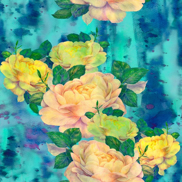 Rosas Patrones Sin Costuras Composición Decorativa Sobre Fondo Acuarela Motivos — Foto de Stock
