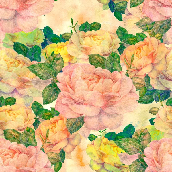 Rosas Padrões Sem Costura Composição Decorativa Fundo Aquarela Motivos Florais — Fotografia de Stock
