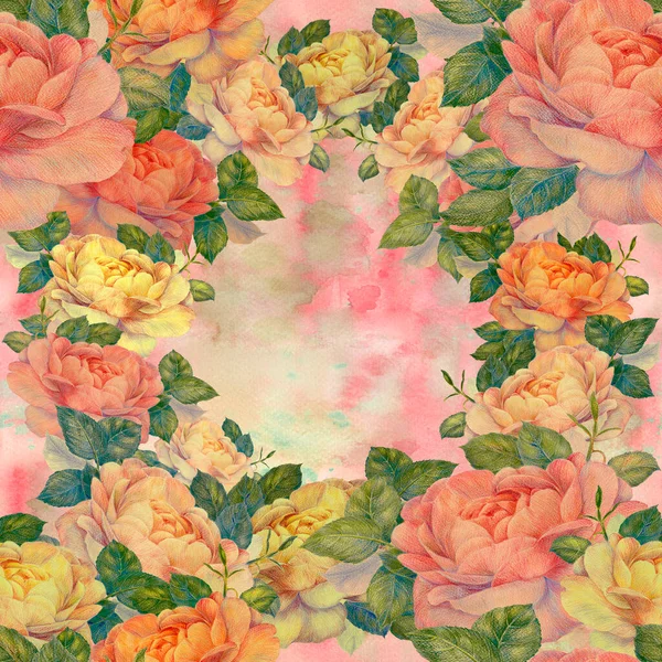 Rosen Nahtlose Muster Dekorative Komposition Auf Einem Aquarell Hintergrund Florale — Stockfoto