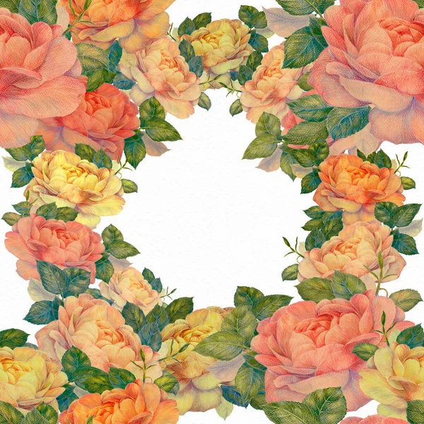 Rosas Patrones Sin Costuras Composición Decorativa Sobre Fondo Acuarela Motivos —  Fotos de Stock
