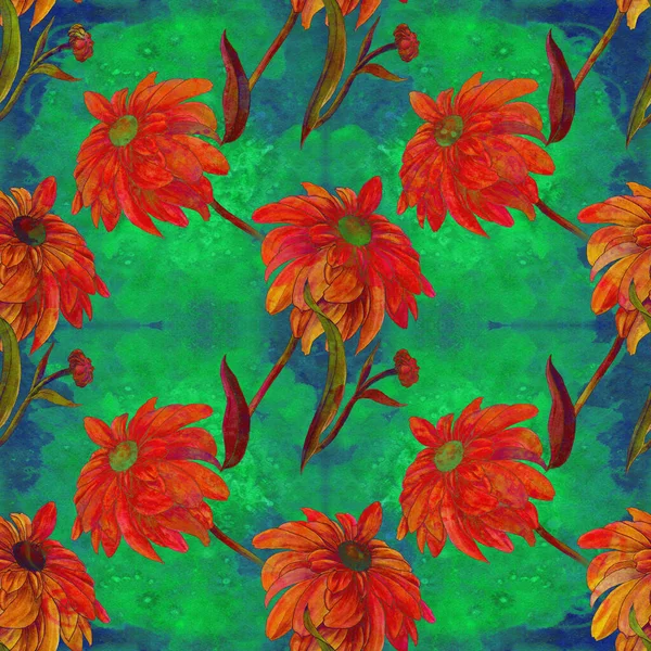 Patrones Sin Costuras Motivos Florales Flores Capullos Naranjas Acuarela Composición —  Fotos de Stock