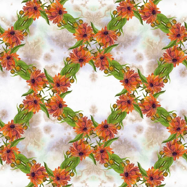 Patrones Sin Costuras Motivos Florales Flores Capullos Naranjas Acuarela Composición — Foto de Stock