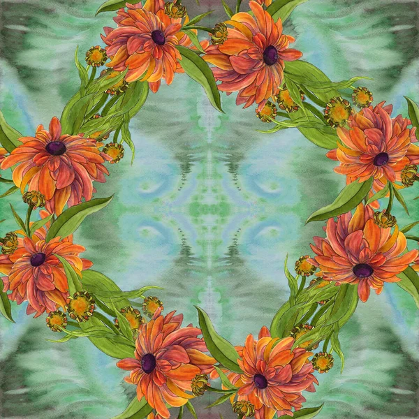 Patrones Sin Costuras Motivos Florales Flores Capullos Naranjas Acuarela Composición — Foto de Stock