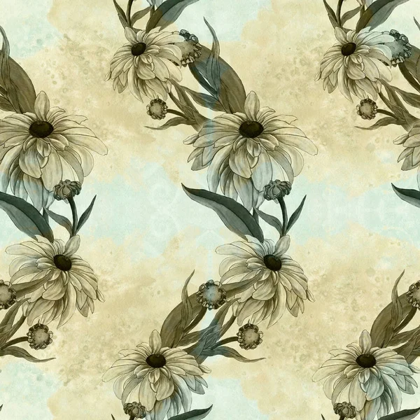 Naadloze Patronen Bloemmotieven Gele Bloemen Knoppen Aquarel Decoratieve Samenstelling Behang — Stockfoto